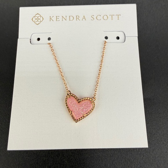 Kendra Scott Jewelry - Kendra Scott Ari Heart Pendant Pink Drusy Rose Gold Tone  Necklace